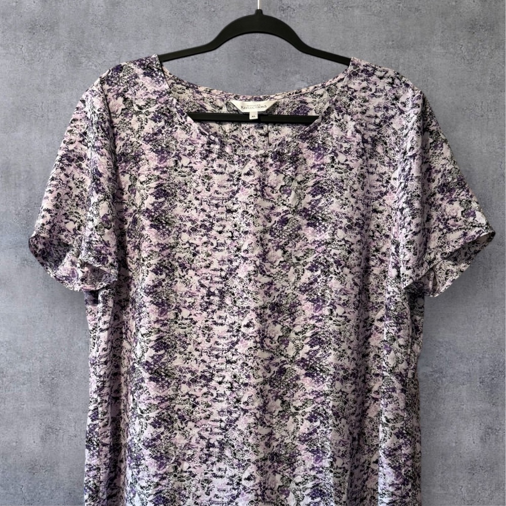 Northern Reflections Purple & Grey Blotchy/Snakeskin/Honeycomb Print Top - Picture 4 of 11